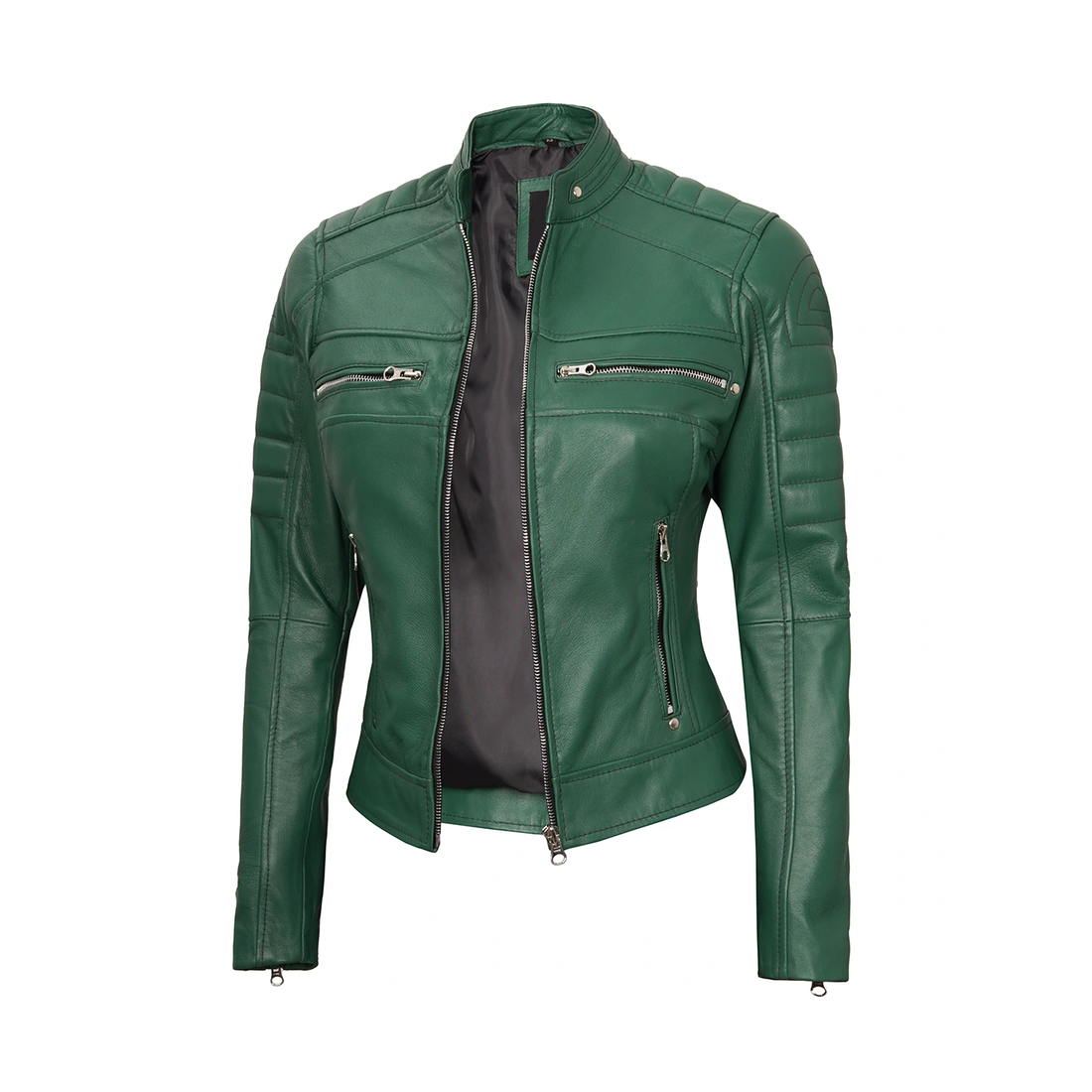 Women's Green Biker Leather Jacket