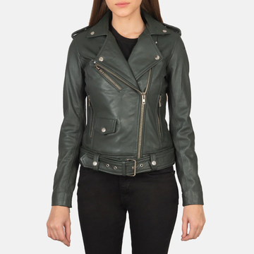 Women's  Green Biker Leather Jacket