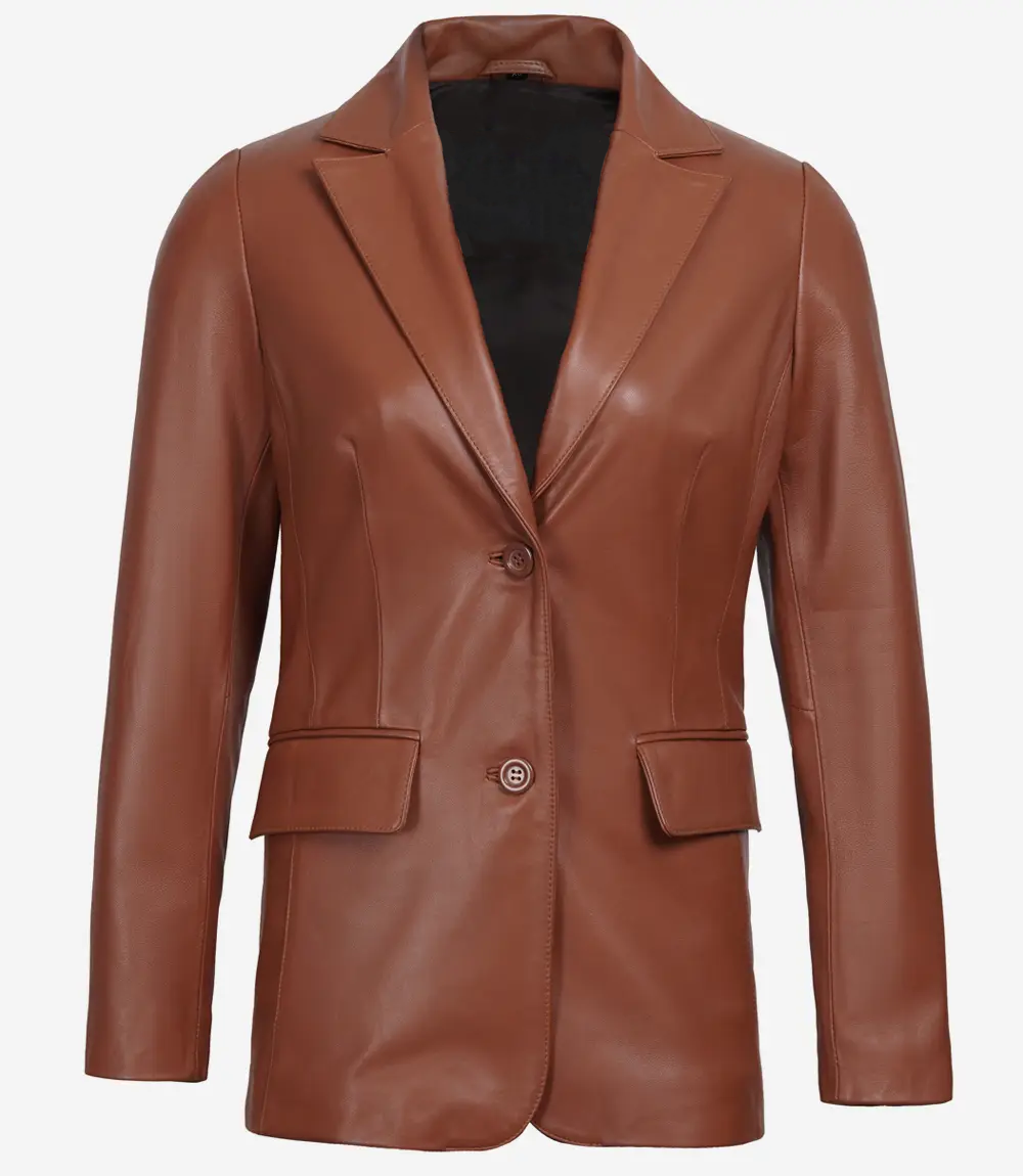 Women's Brown Leather Blazer