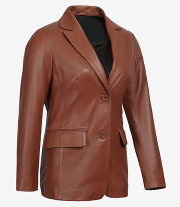 Women's Brown Leather Blazer