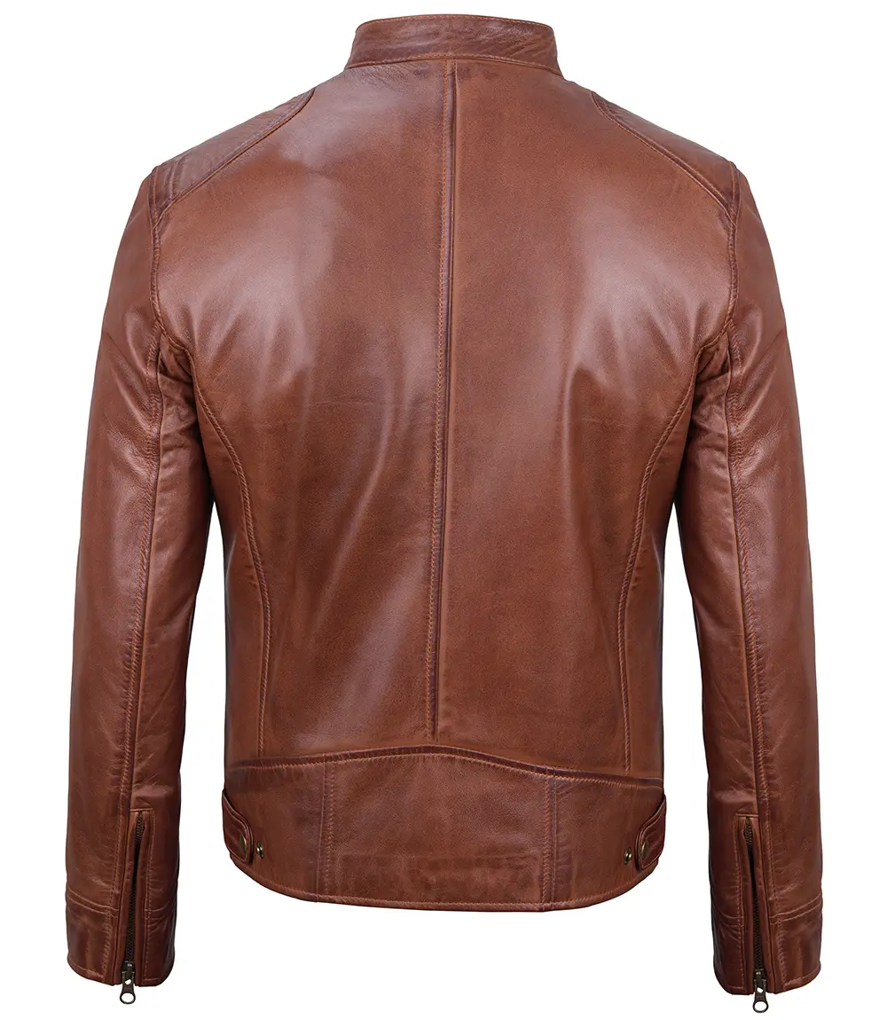 Men's Brown Leather Biker Style Jacket