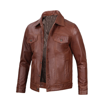 Men's Brown Trucker Leather Jacket