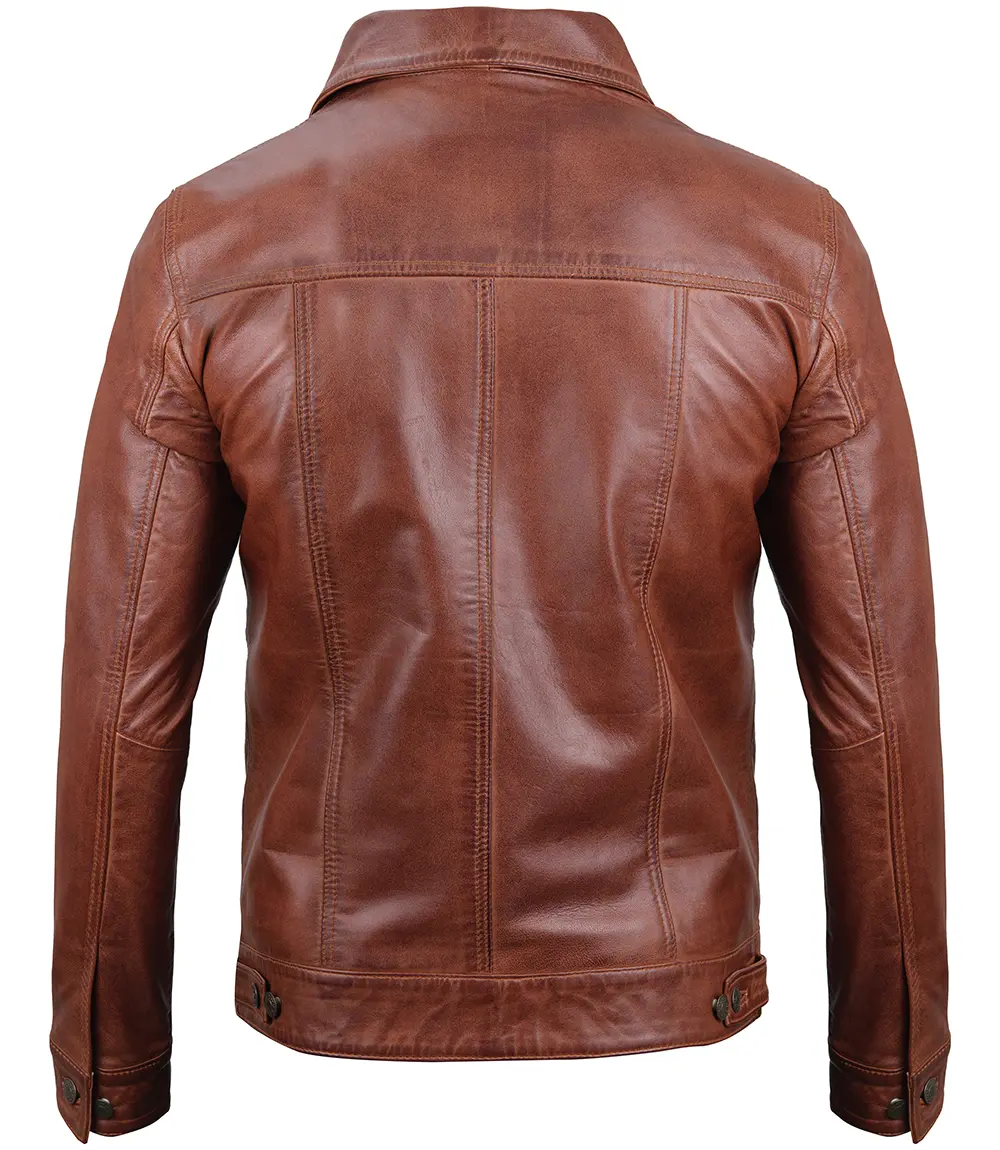 Men's Brown Trucker Leather Jacket