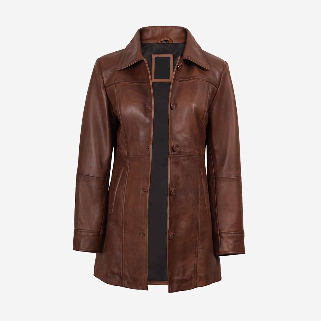 Women's Brown Leather Trench Coat