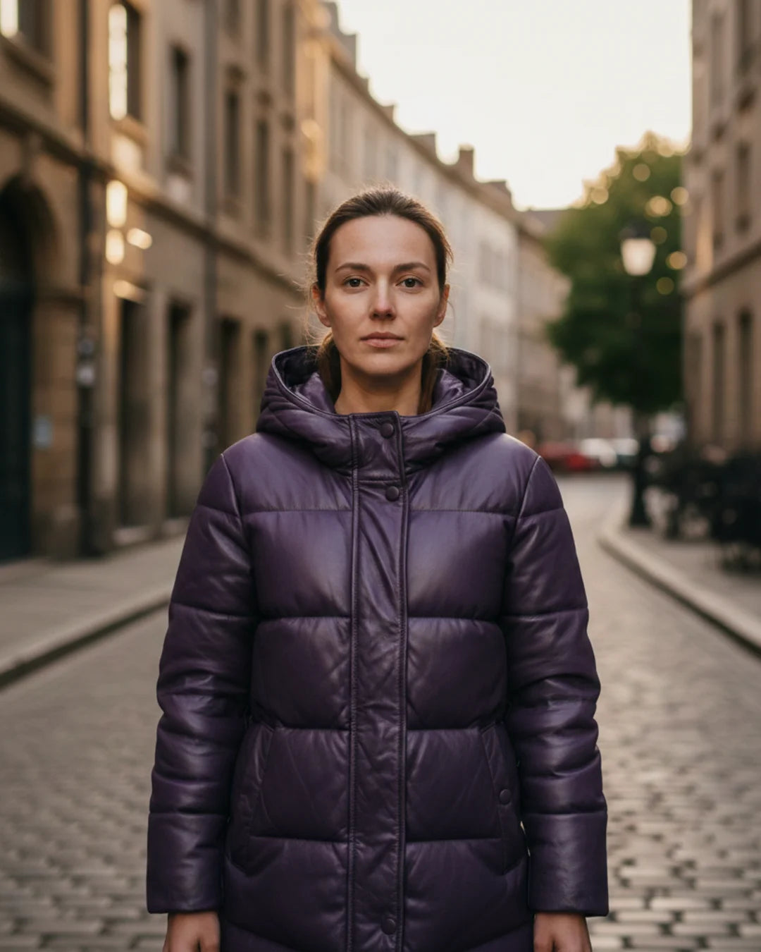 Women’s Purple Lambskin Puffer Jacket