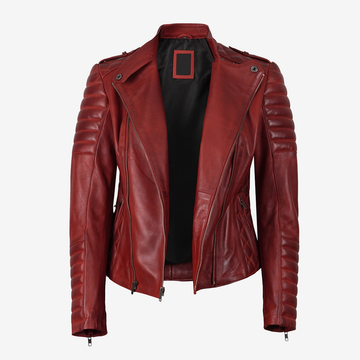 Women's Red Lambskin Biker Leather Jacket