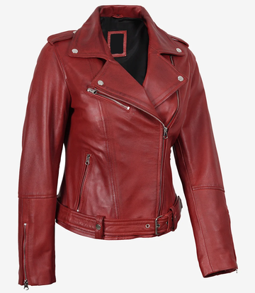 Women's Red Lambskin Classic Leather Jacket