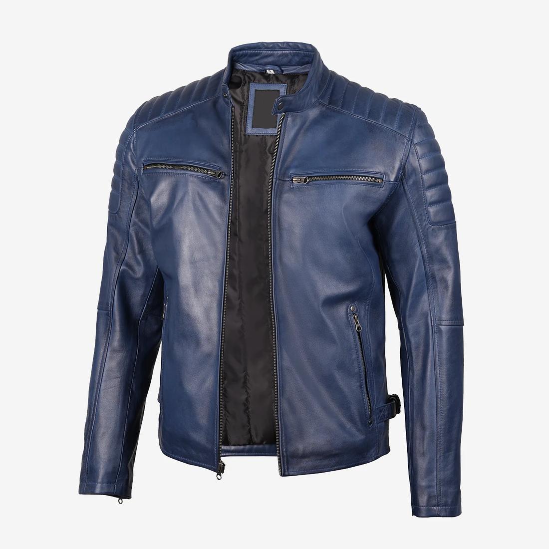 Men's Blue Lambskin Biker Leather Jacket