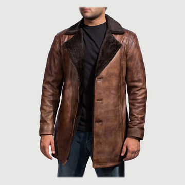 Men's Distressed Brown Sheepskin Leather Coat