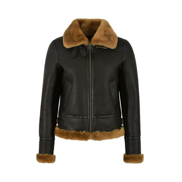 Women's Dark Brown Shearling Bomber Jacket
