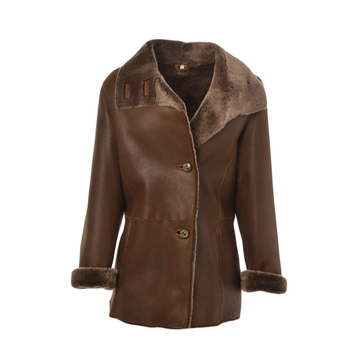 Women's Brown Long Length Shearling Blazer