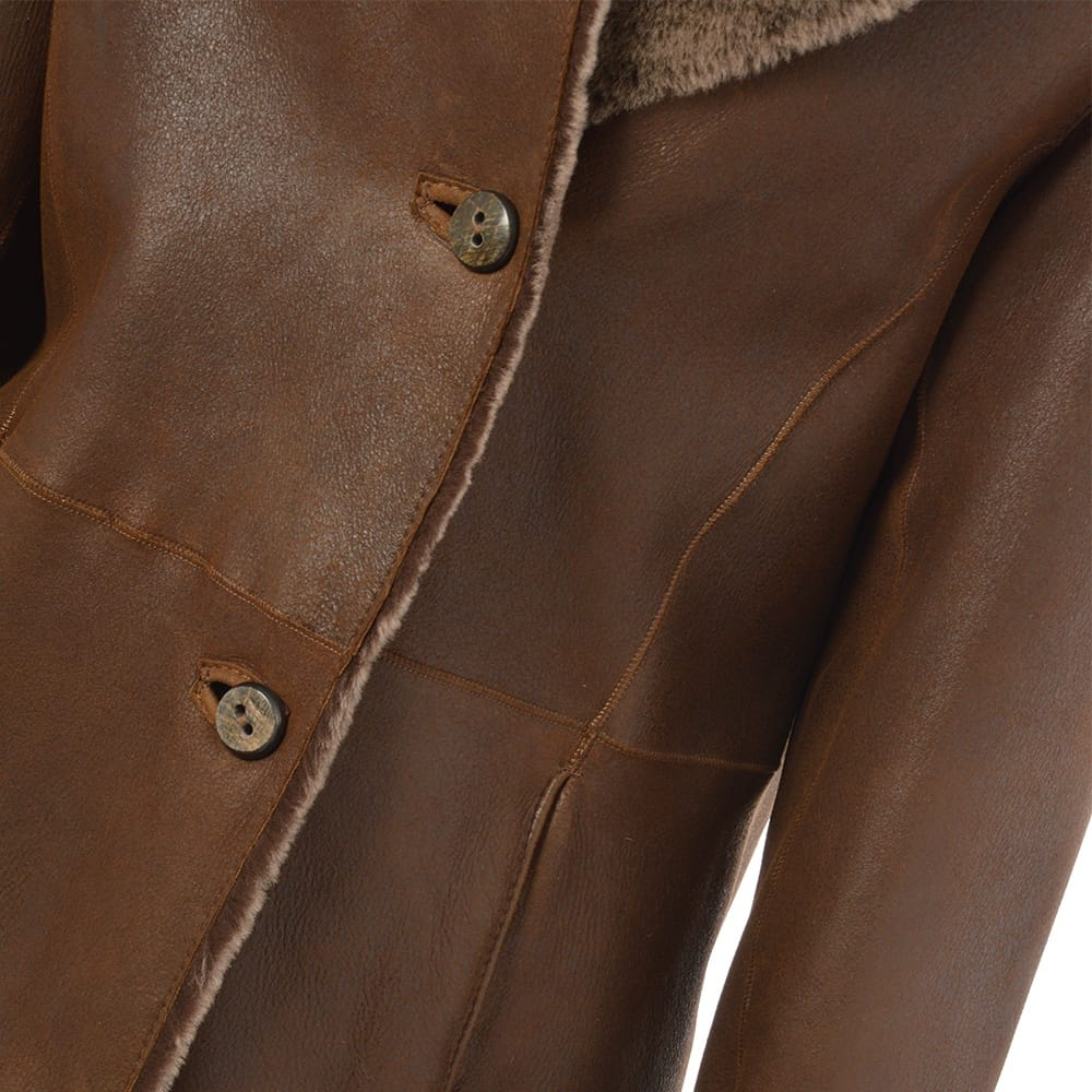 Women's Brown Long Length Shearling Blazer