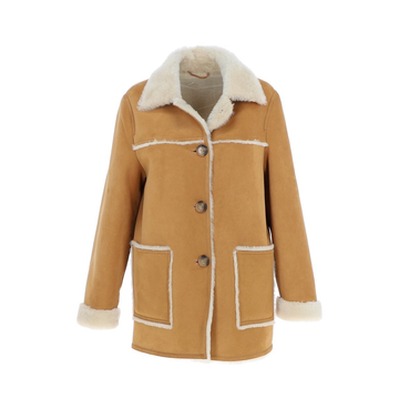 Women's Tan Brown Suede Shearling Leather Coat