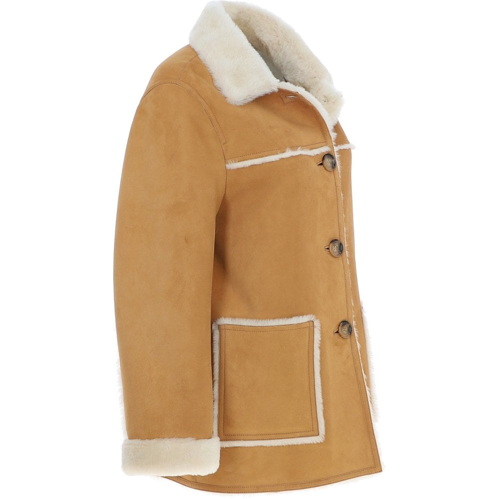 Women's Tan Brown Suede Shearling Leather Coat