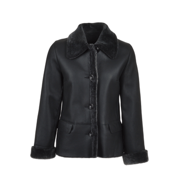 Women's Black Leather Shearling Coat