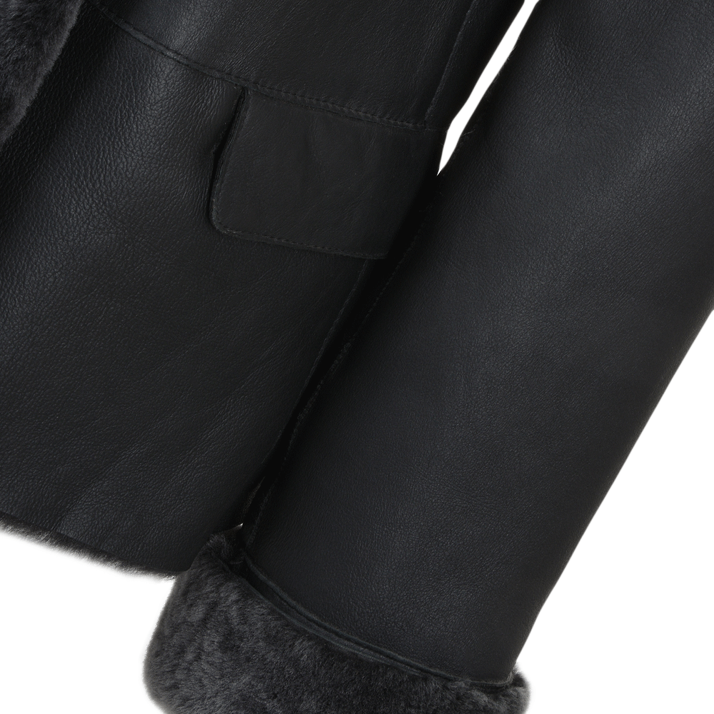 Women's Black Leather Shearling Coat
