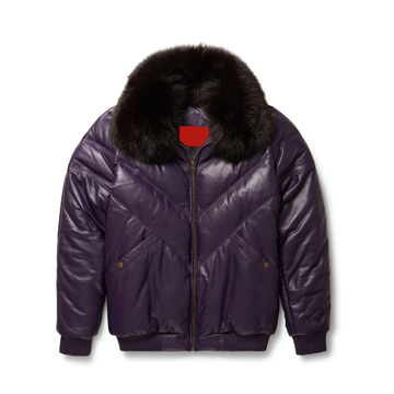 Men's Purple V-Bomber Leather Shearling collar Jacket