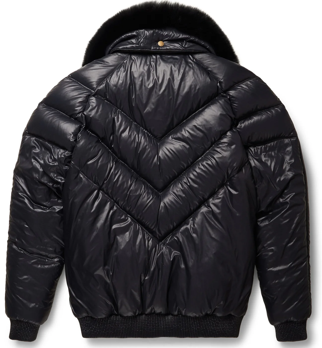 Men's Black Leather V-Bomber Puffer Jacket