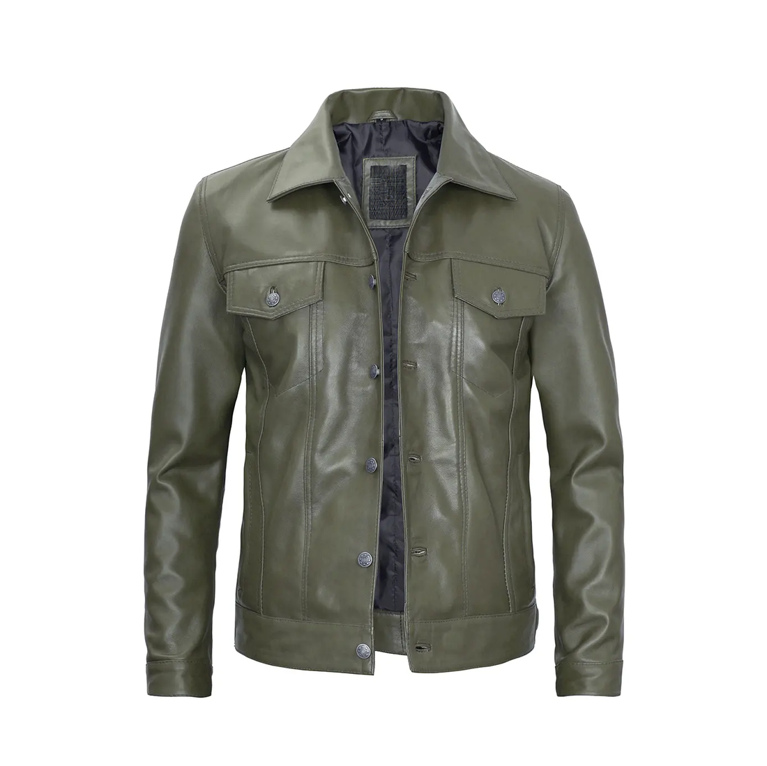 Men's Green Leather Trucker Jacket