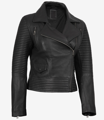 Women's Black Leather Biker Jacket