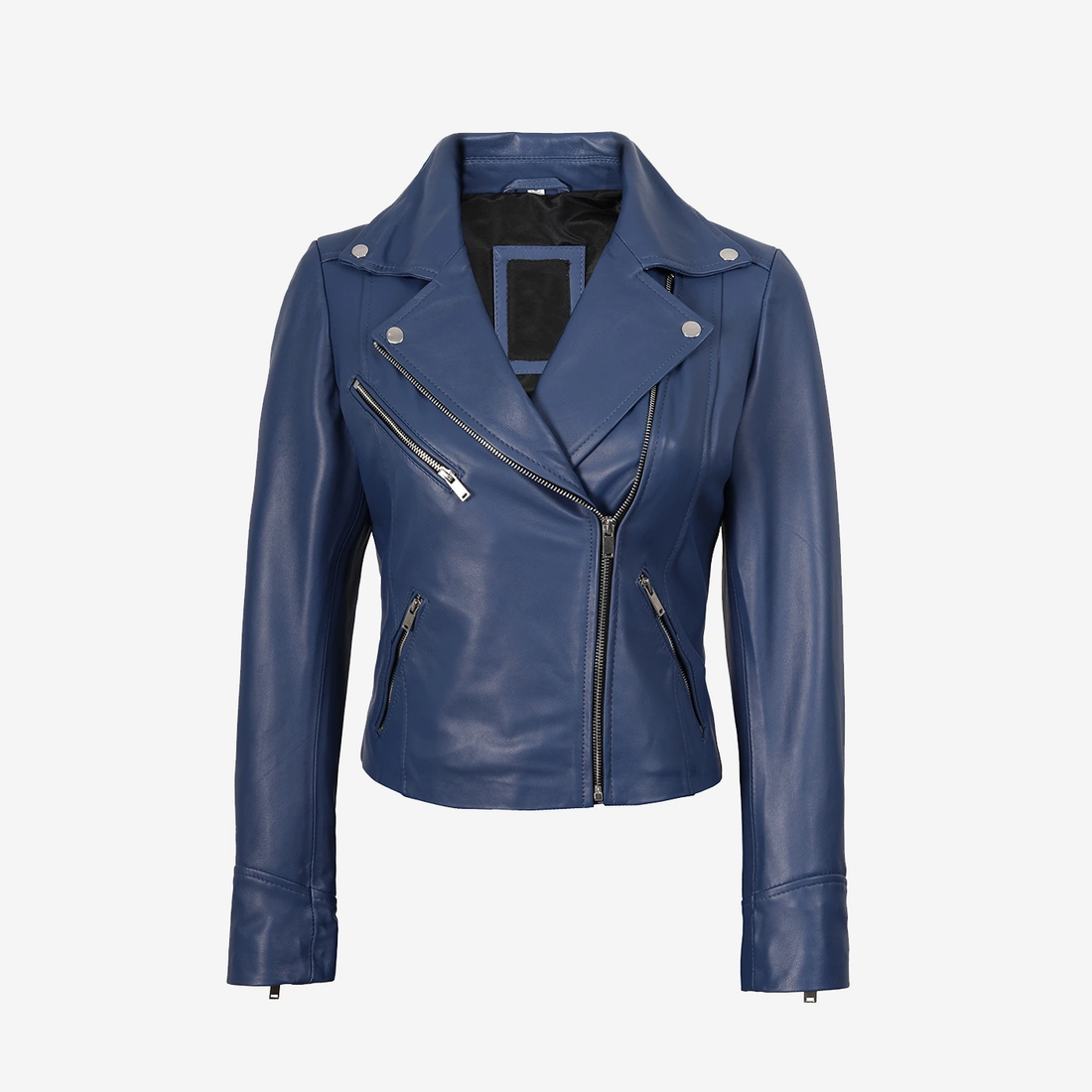 Women's Blue Cafe Racer Leather Jacket