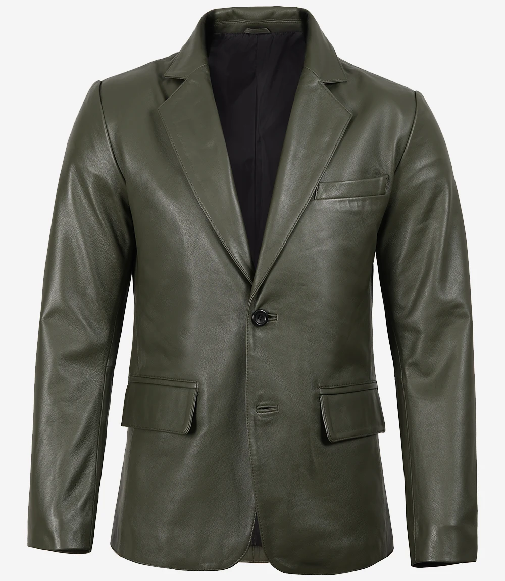 Men's Green Leather Blazer