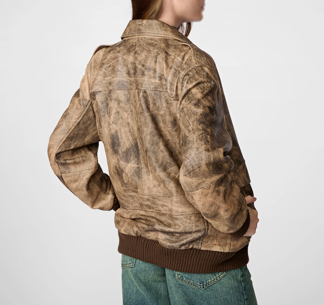 Women's Brown Vintage Bomber Leather Jacket