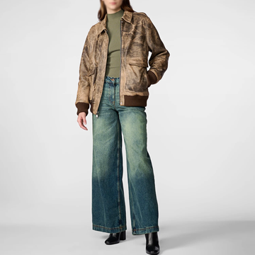 Women's Brown Vintage Bomber Leather Jacket