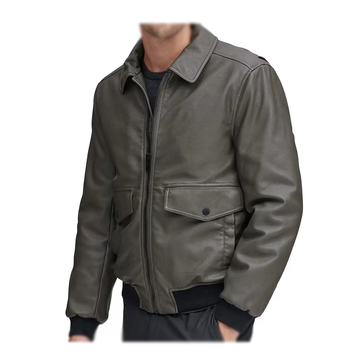 Men's Grey Bomber Leather Jacket