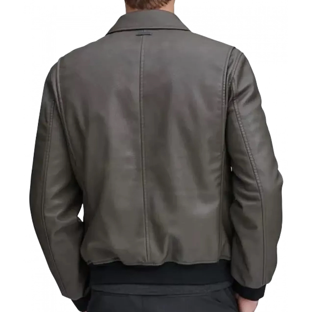 Men's Grey Bomber Leather Jacket