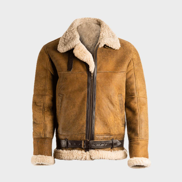 Men's Brown Vintage Shearling Leather Bomber jacket