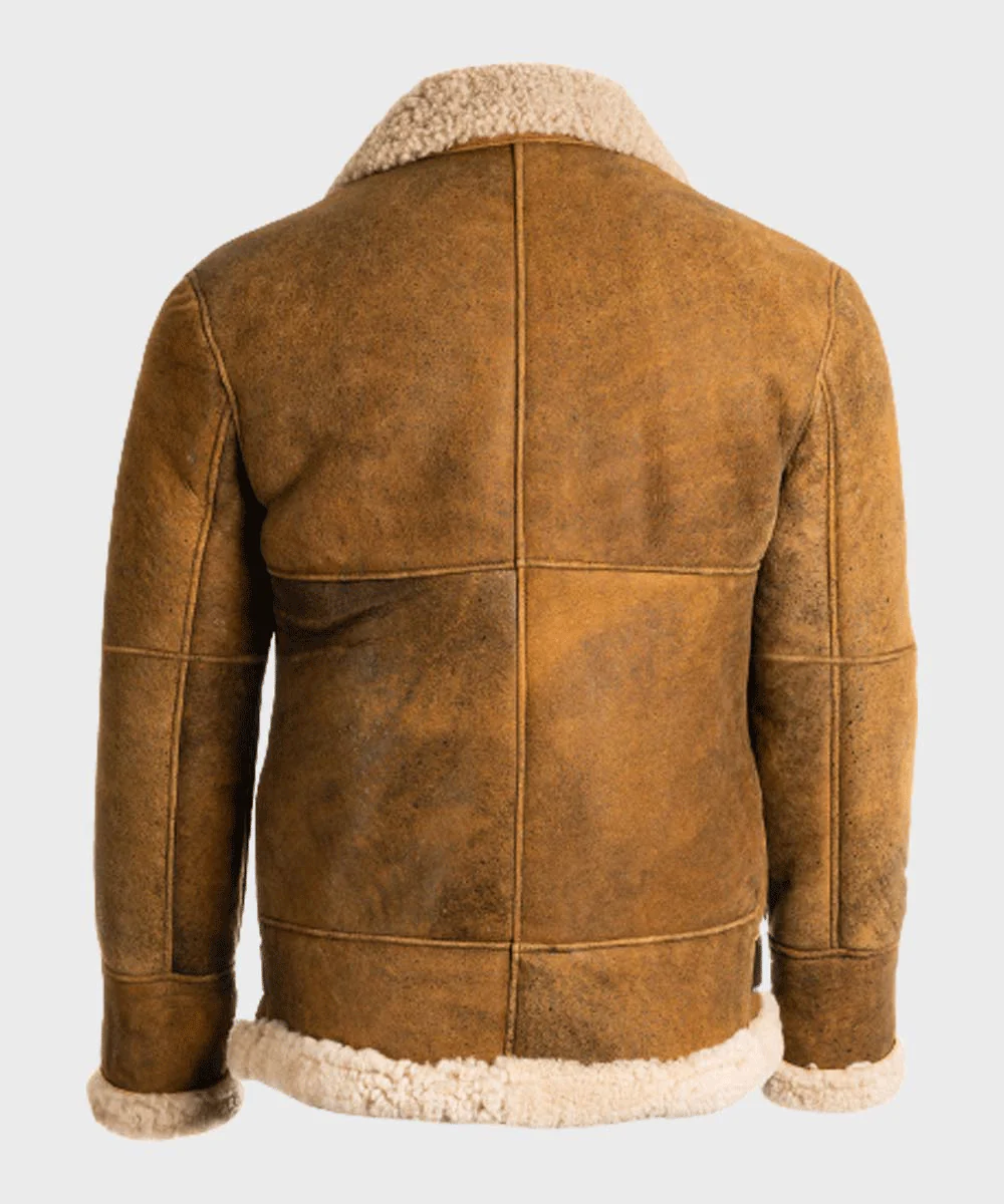 Men's Brown Vintage Shearling Leather Bomber jacket