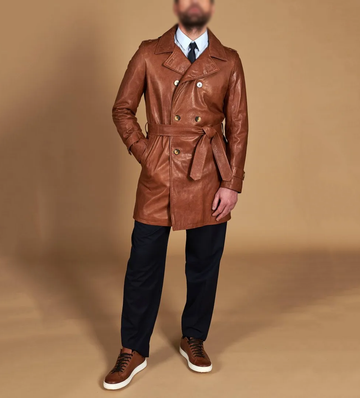 Men's Brown Lambskin Trench Leather Coat