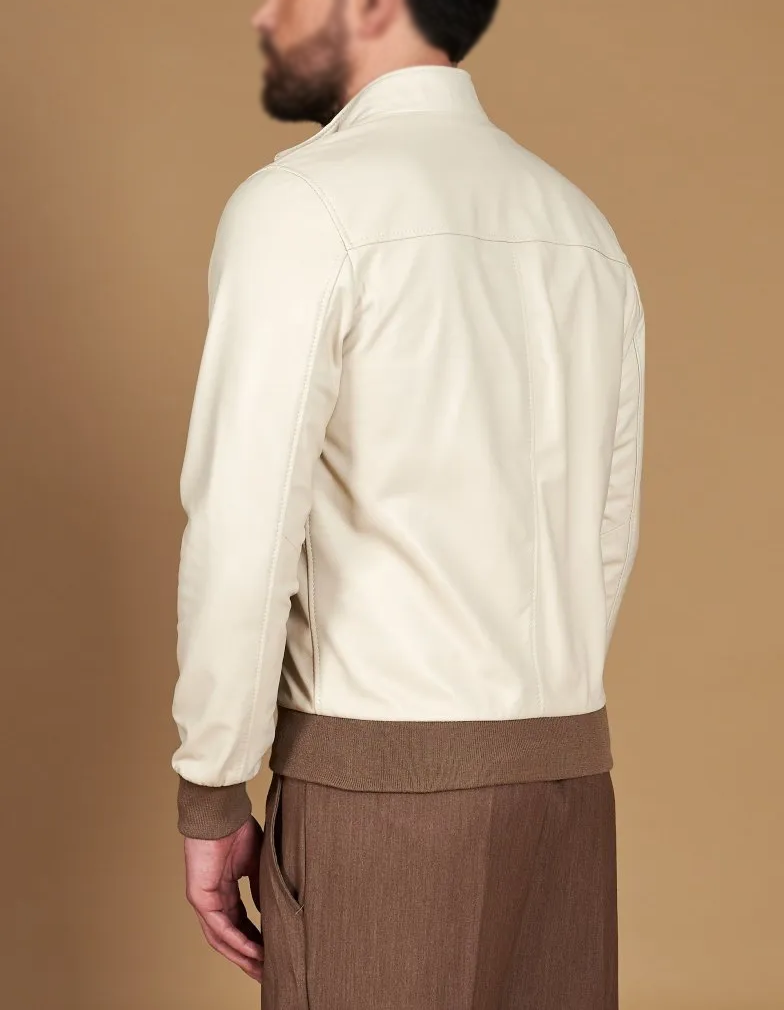 Men's White Classic Leather Jacket