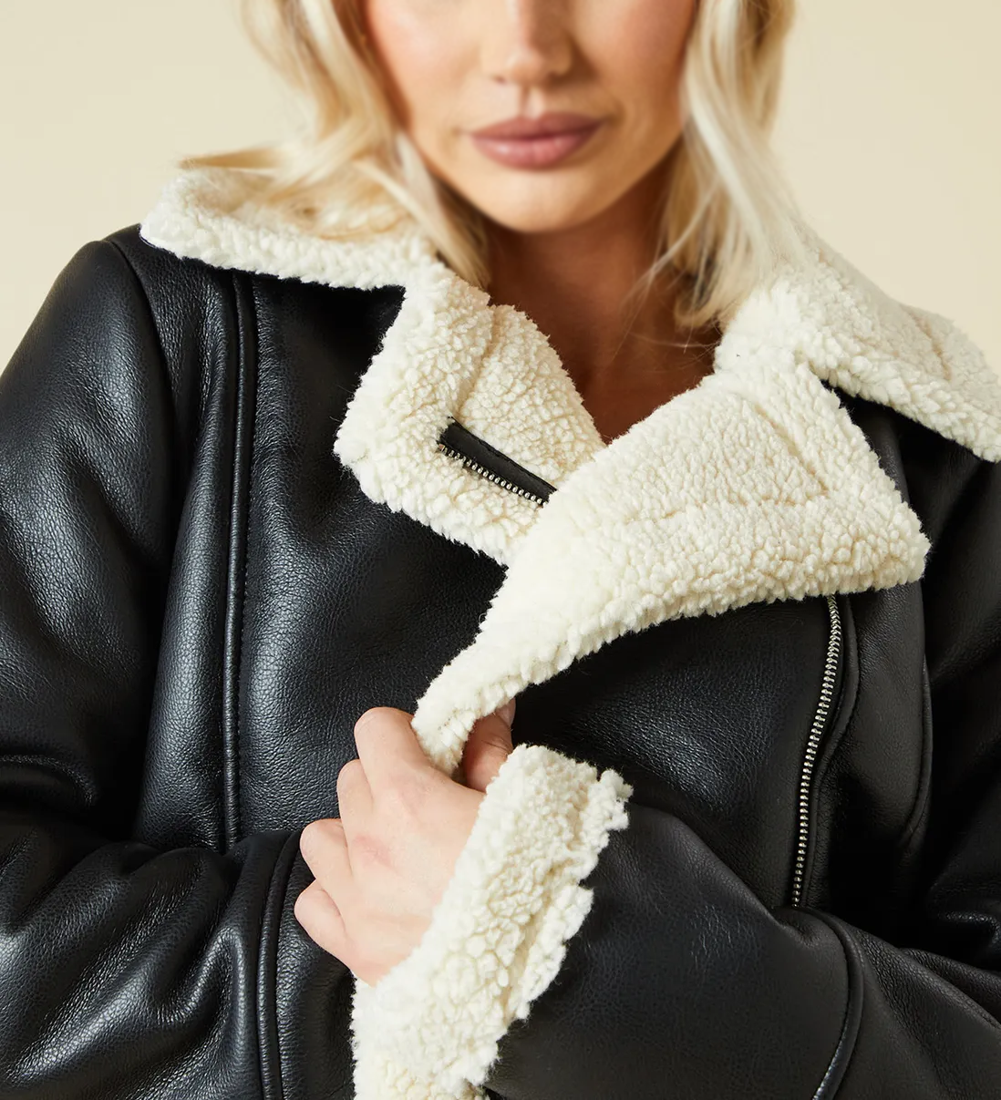 Women's Black Sheepskin Shearling Aviator Jacket