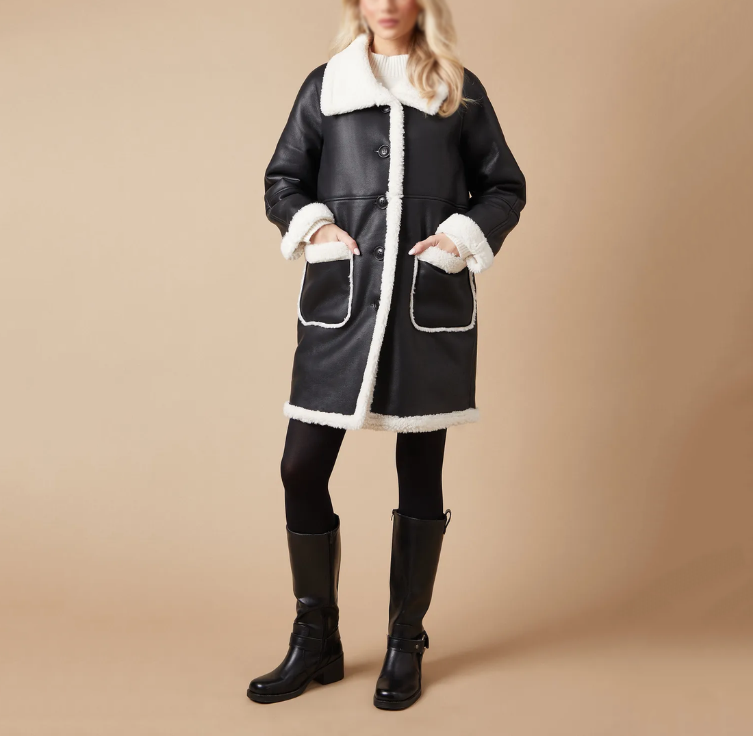Women's Black Shearling Aviator Coat