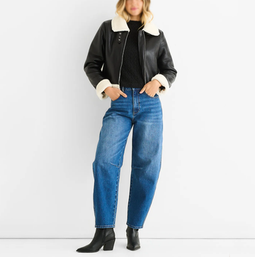 Women's Black Shearling Aviator Leather Jacket