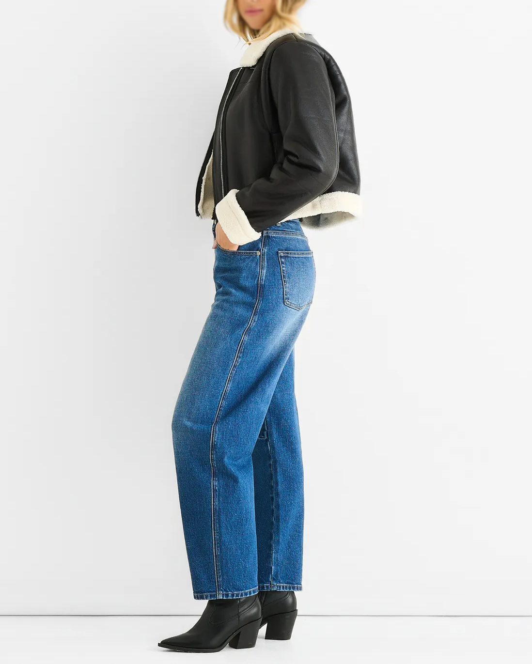 Women's Black Shearling Aviator Leather Jacket