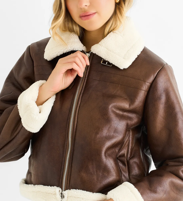 Women's Brown Sheepskin Shearling Aviator Leather Jacket