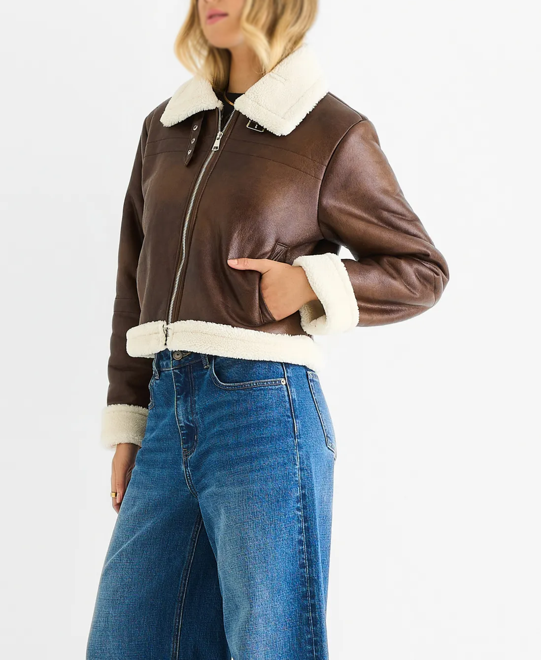 Women's Brown Sheepskin Shearling Aviator Leather Jacket