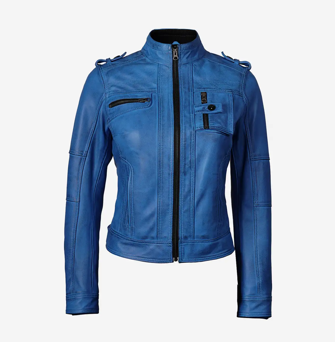 Women's Blue Biker Leather Jacket