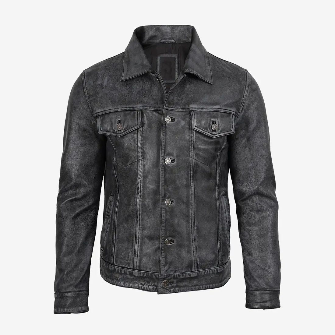 Men's Black Vintage Trucker Leather Jacket