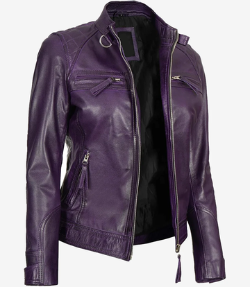 Women's Purple Biker Leather Jacket