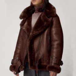 Women's Brown Sheepskin Shearling Aviator Leather Jacket