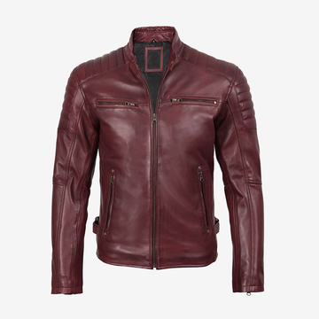 Men's Maroon Biker Leather Jacket