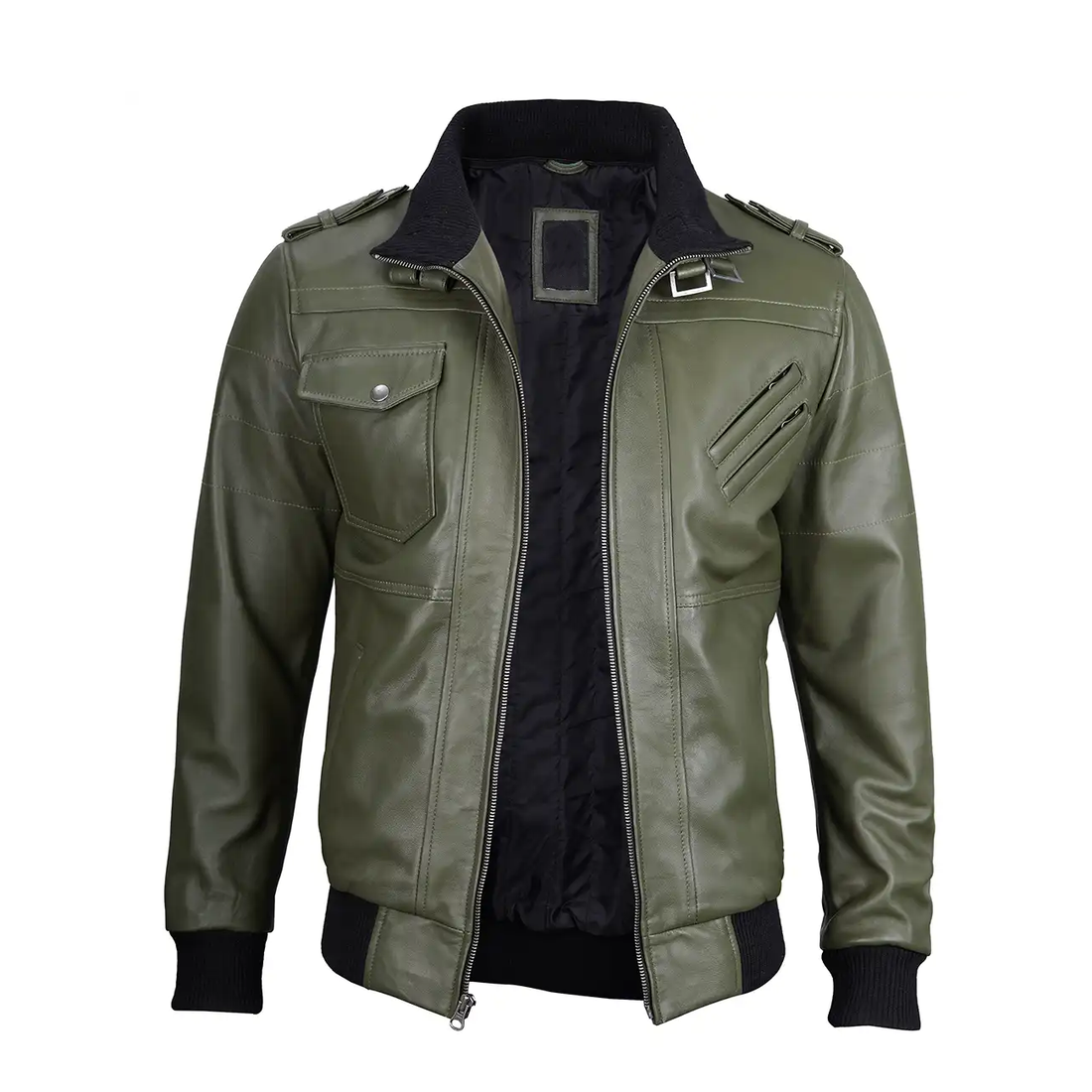 Men's Green Hooded Biker Leather Jacket