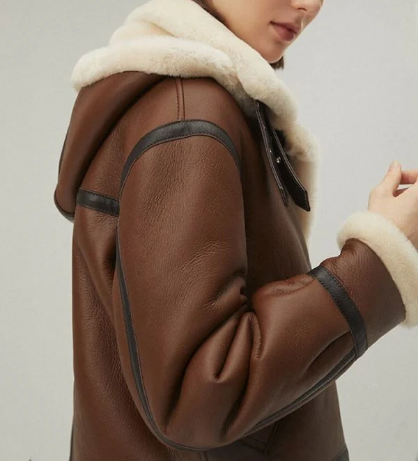 Women's Brown Sheepskin Aviator Leather Jacket