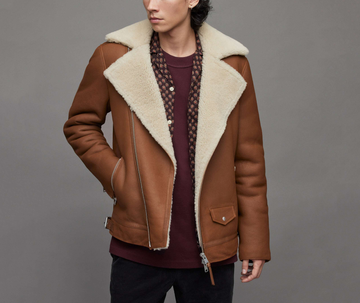 Men's Brown Sheepskin Shearling Aviator Leather Jacket