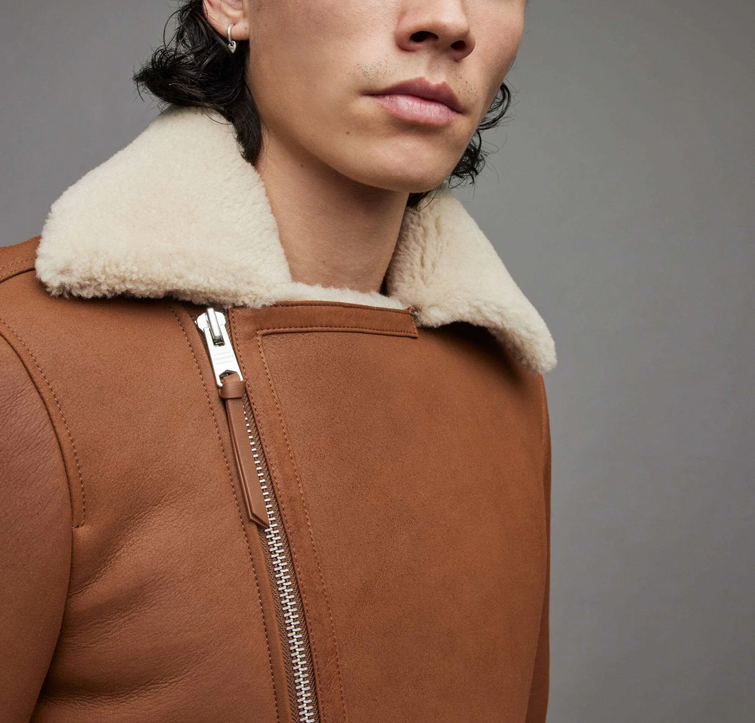 Men's Brown Sheepskin Shearling Aviator Leather Jacket