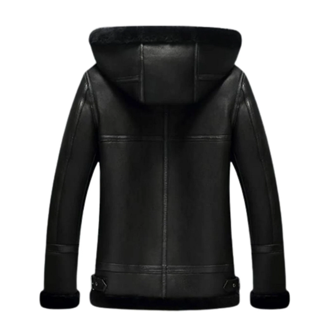 Men's Black Shearling Hooded Leather Jacket